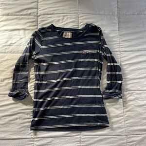 Hollister Navy and White Striped 3/4 Sleeve Shirt